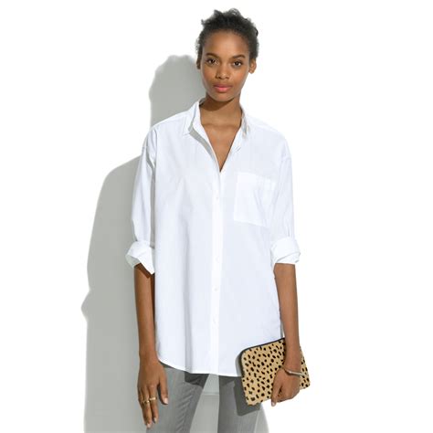 women's oversized white button down